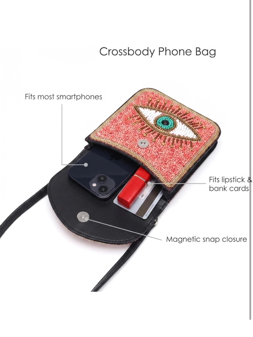 Embellished Beaded Evil Eye Crossbody Bag NWT - Picture 5 of 7